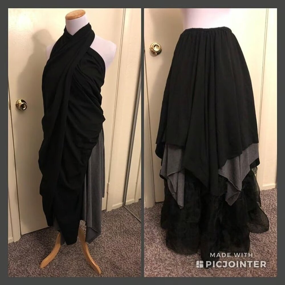 Fairy Skirt Elven Skirt Dress Reversible Convertible One Size Grey black